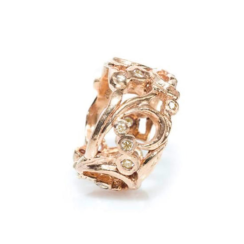 Dominique Cohen floral band ring, in 18k rose gold with champagne diamonds <span class='visuallyhidden'>Call, text 323-404-2959 for shopping help.</span>